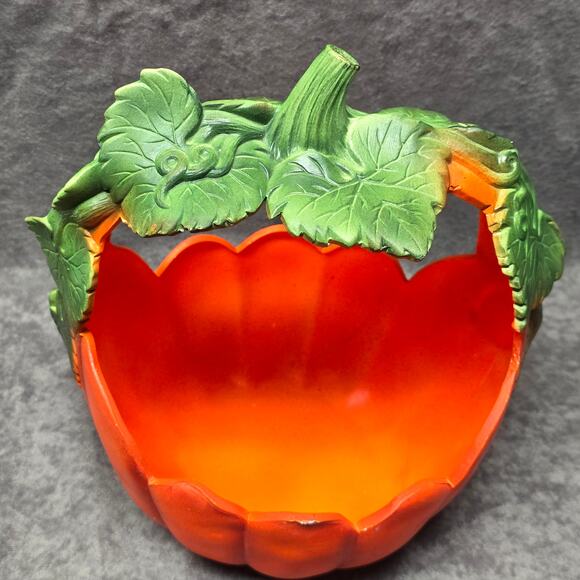 Orange & Green Ceramic Pumpkin Leaves Candy Dish Halloween Home Decor Display - Picture 7 of 10